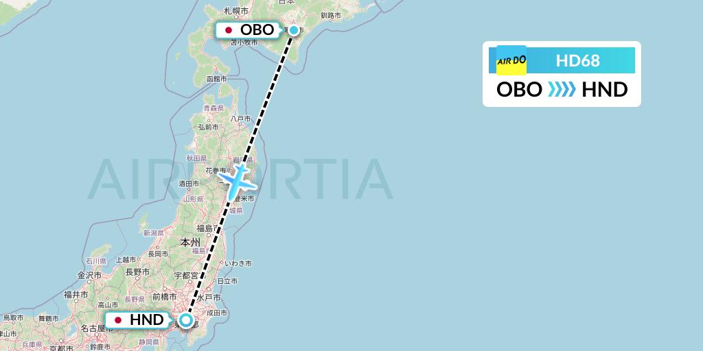 HD68 Air Do Flight Map: Obihiro to Tokyo