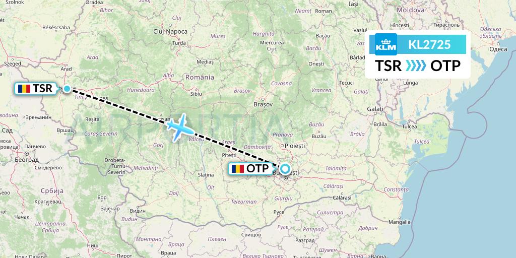 KL2725 KLM Flight Map: Timisoara to Bucharest