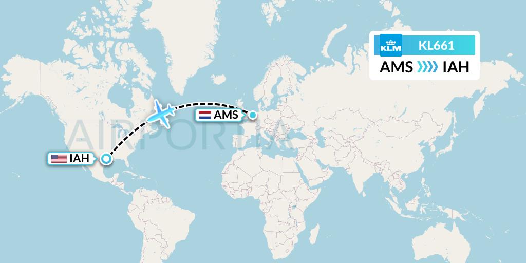 KL661 KLM Flight Map: Amsterdam to Houston