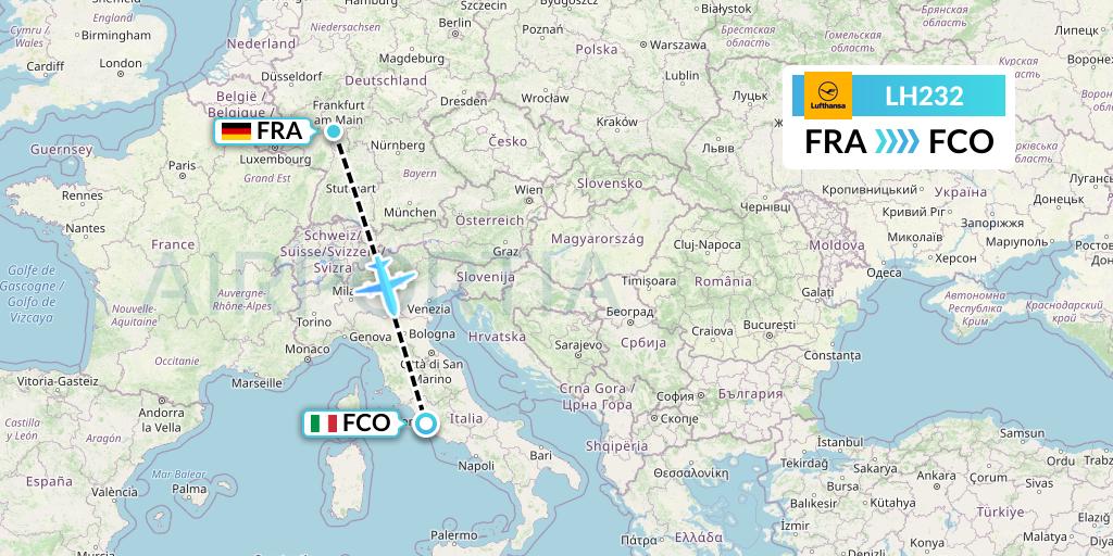 LH232 Lufthansa Flight Map: Frankfurt to Rome