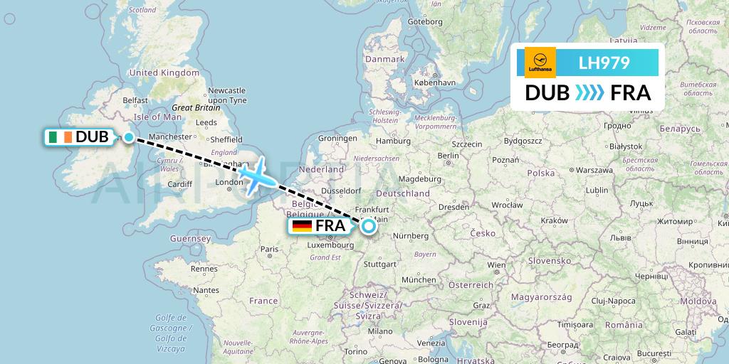 LH979 Lufthansa Flight Map: Dublin to Frankfurt