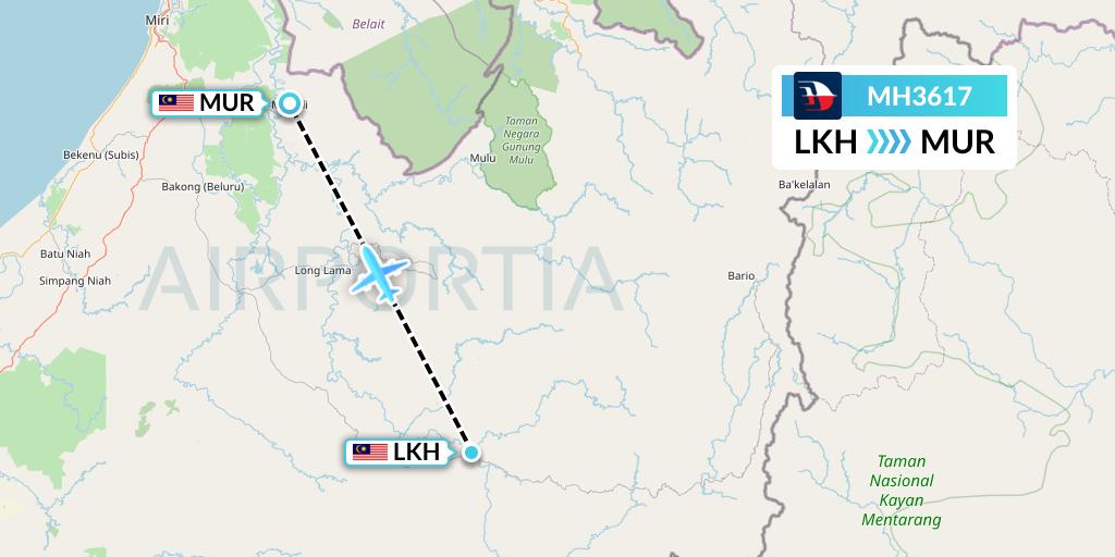 MH3617 Malaysia Airlines Flight Map: Long Akah to Marudi