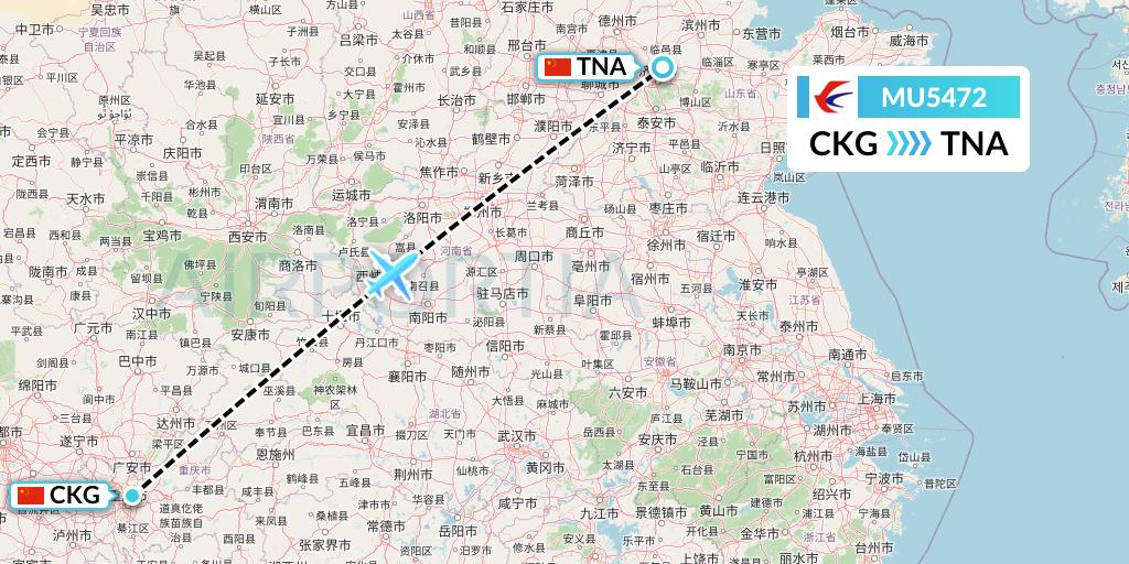 MU5472 China Eastern Airlines Flight Map: Chongqing to Jinan
