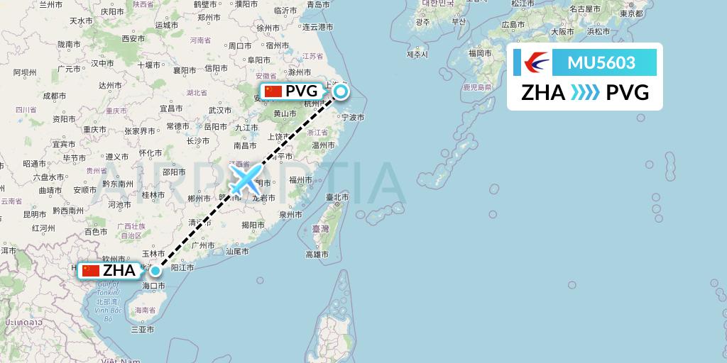 MU5603 China Eastern Airlines Flight Map: Zhanjiang to Shanghai