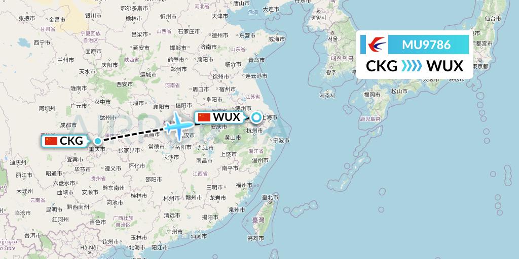 MU9786 China Eastern Airlines Flight Map: Chongqing to Wuxi