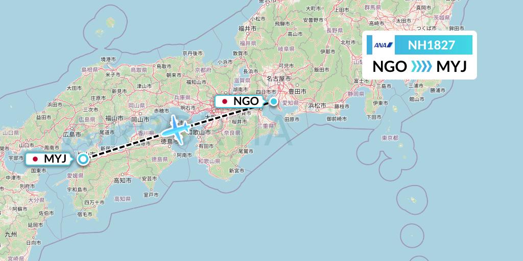 NH1827 All Nippon Airways Flight Map: Nagoya to Matsuyama
