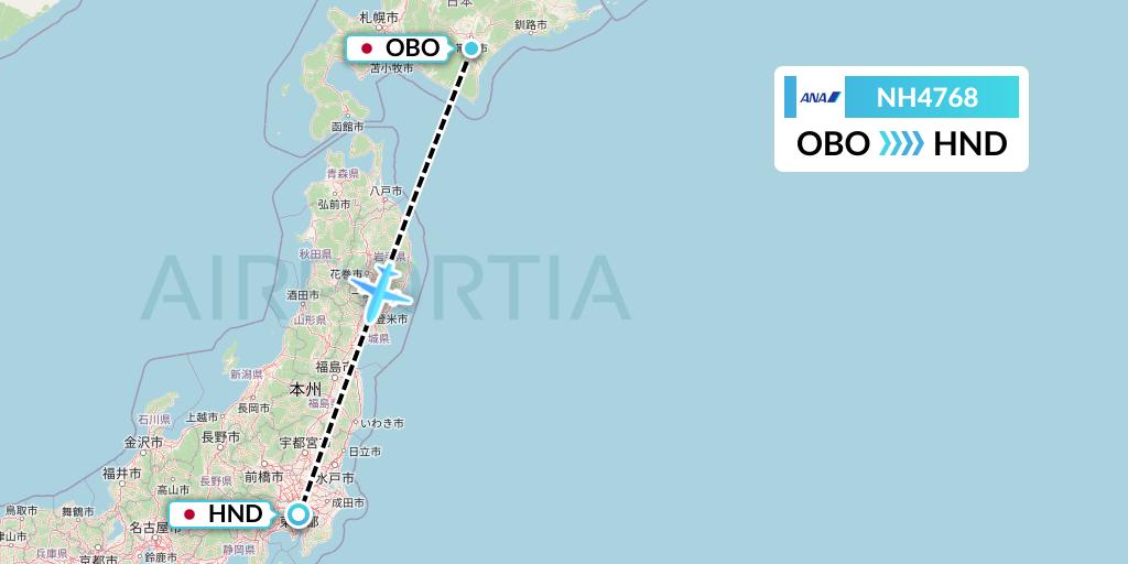 NH4768 All Nippon Airways Flight Map: Obihiro to Tokyo