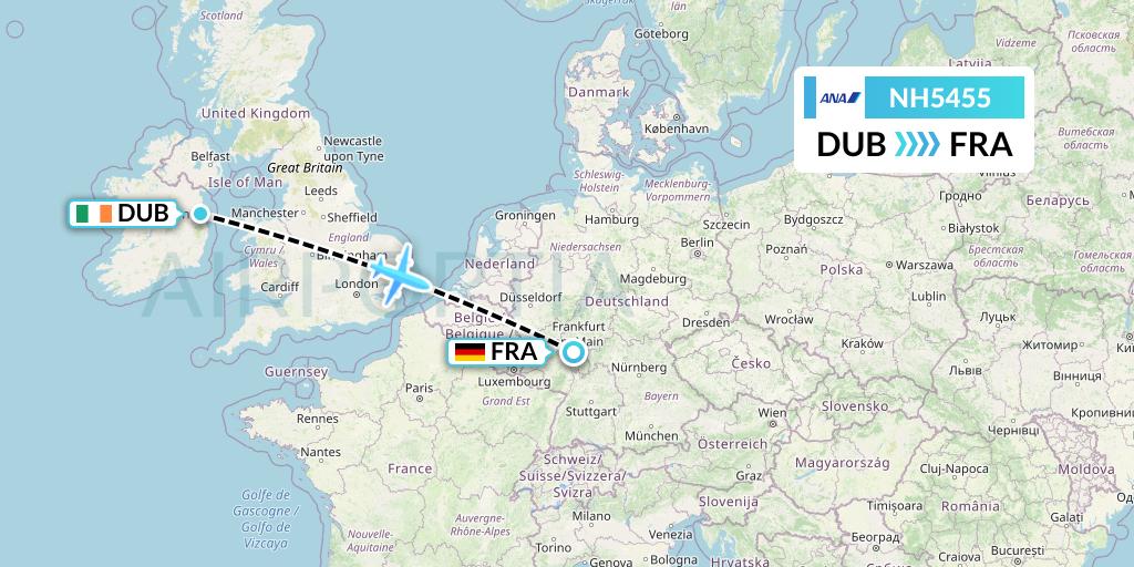 NH5455 All Nippon Airways Flight Map: Dublin to Frankfurt