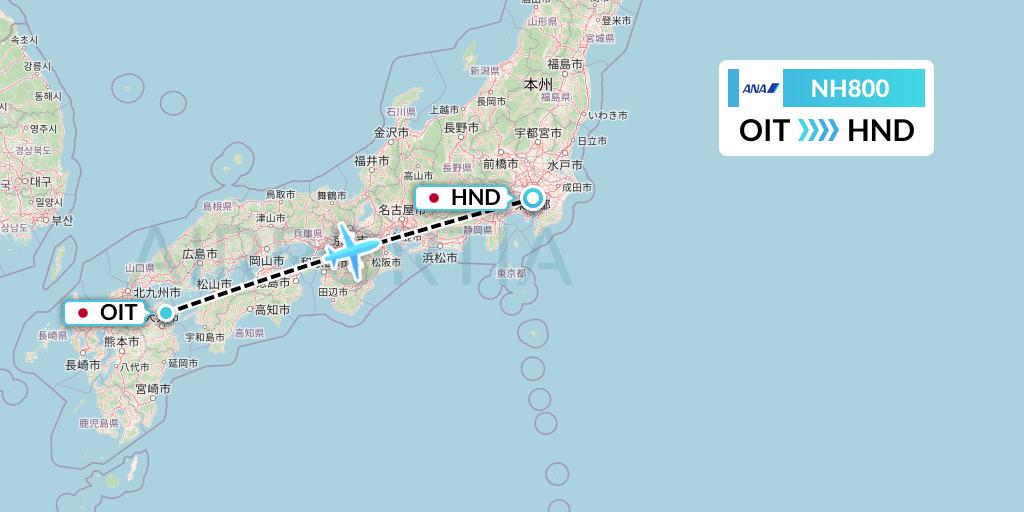 NH800 All Nippon Airways Flight Map: Oita to Tokyo