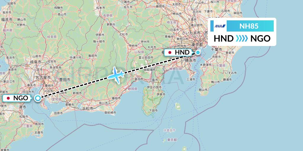 NH85 All Nippon Airways Flight Map: Tokyo to Nagoya