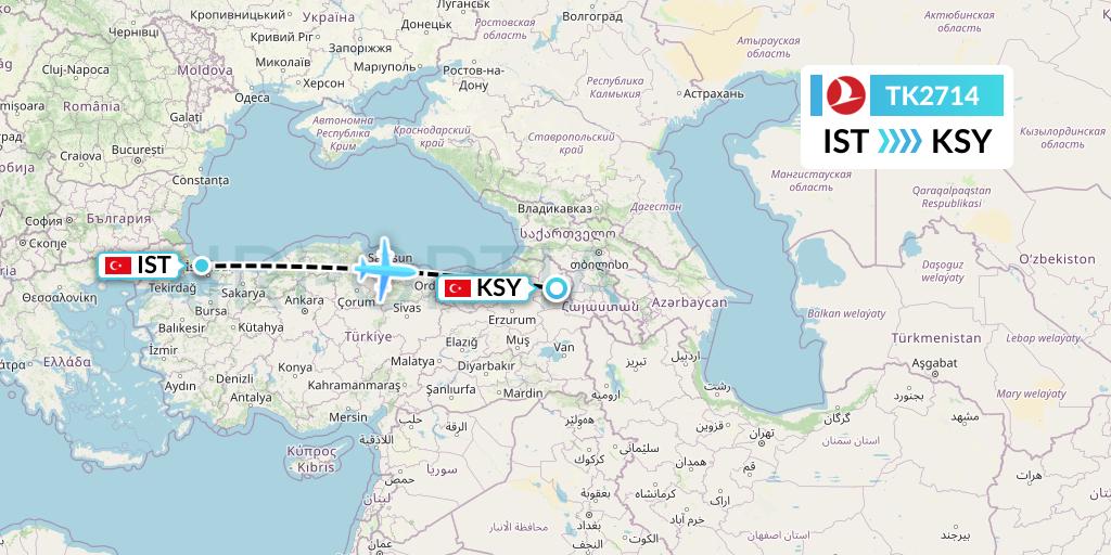 TK2714 Turkish Airlines Flight Map: Istanbul to Kars