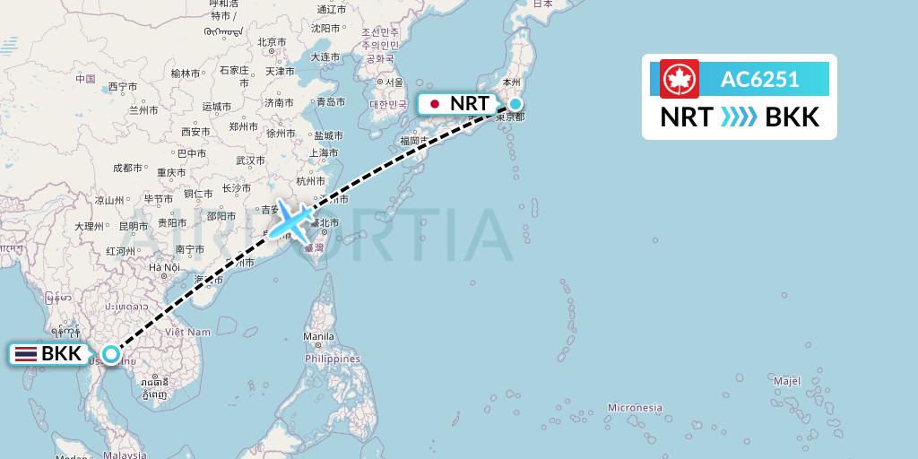 AC6251 Air Canada Flight Map: Tokyo to Bangkok