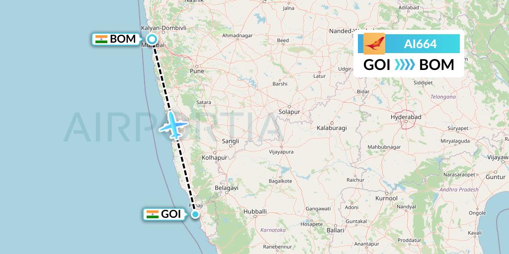 AI664 Air India Flight Map: Goa to Mumbai