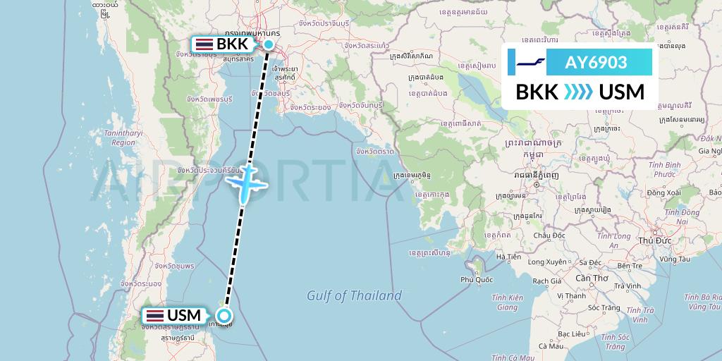 AY6903 Finnair Flight Map: Bangkok to Koh Samui