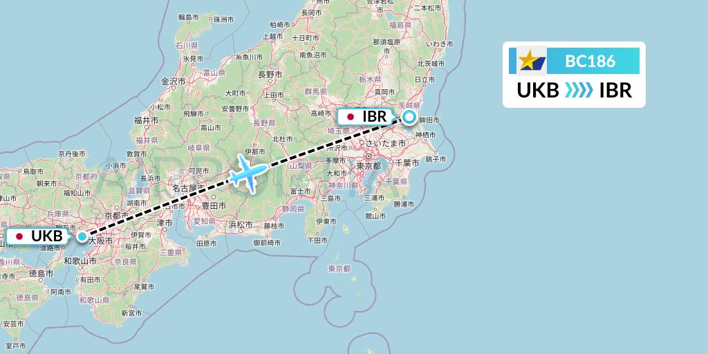 BC186 Skymark Airlines Flight Map: Kobe to Omitama