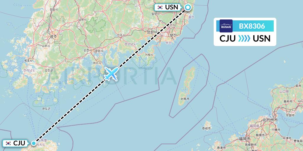 BX8306 Air Busan Flight Map: Jeju to Ulsan