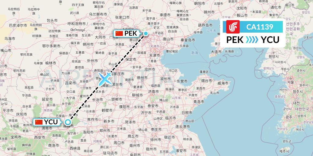 CA1139 Air China Flight Map: Beijing to Yuncheng