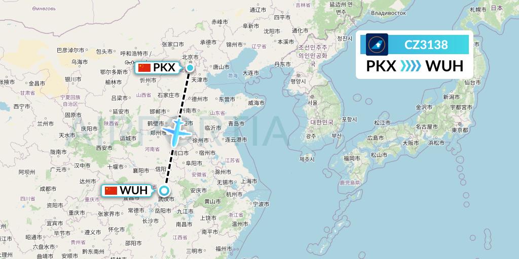CZ3138 China Southern Airlines Flight Map: Beijing to Wuhan