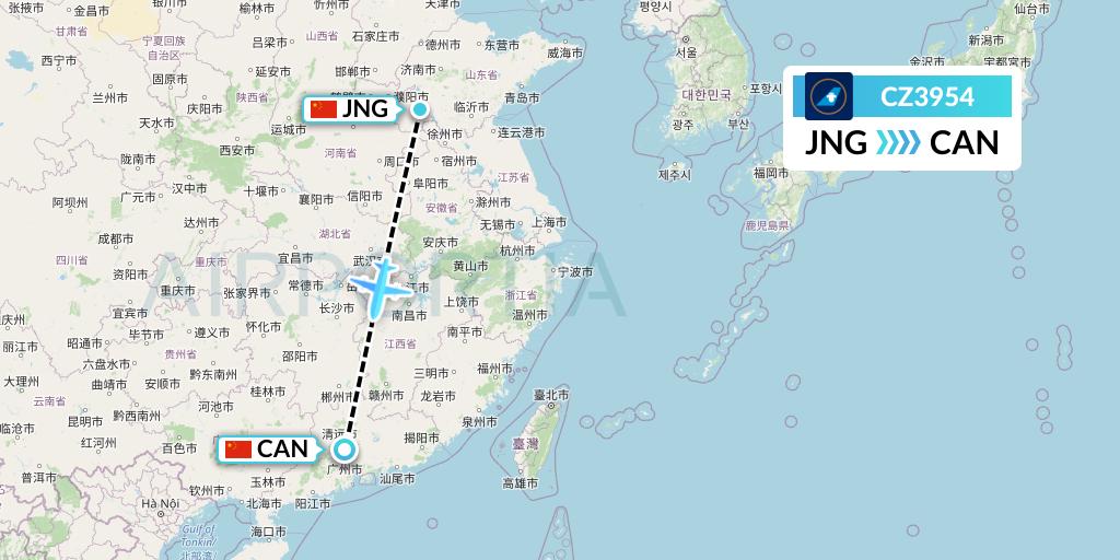 CZ3954 China Southern Airlines Flight Map: Jining to Guangzhou