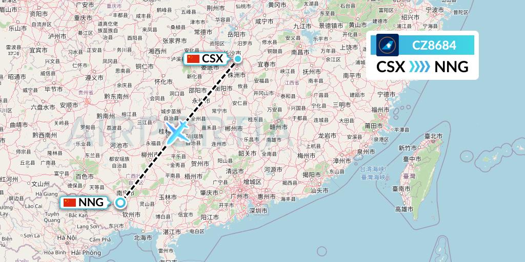 CZ8684 China Southern Airlines Flight Map: Changsha to Nanning