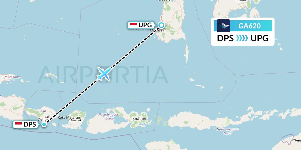 GA620 Garuda Indonesia Flight Map: Denpasar to Makassar