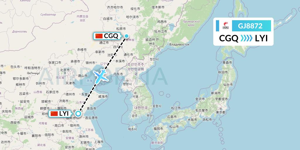 GJ8872 Loong Airlines Flight Map: Changchun to Linyi