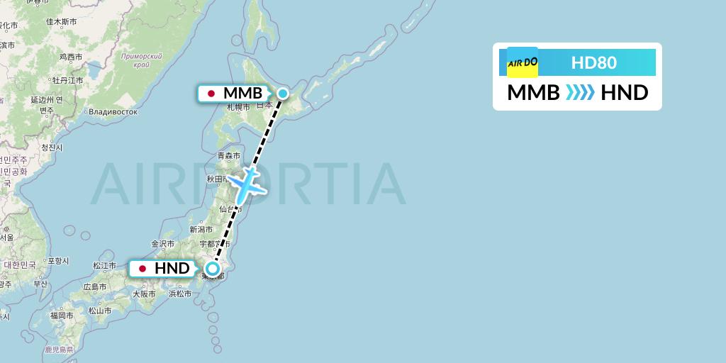 HD80 Air Do Flight Map: Memanbetsu to Tokyo
