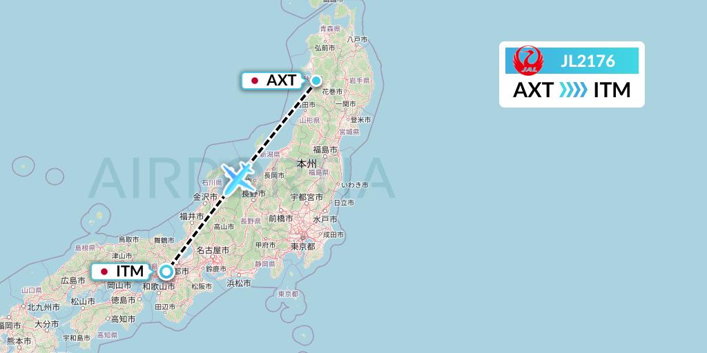JL2176 Japan Airlines Flight Map: Akita to Osaka