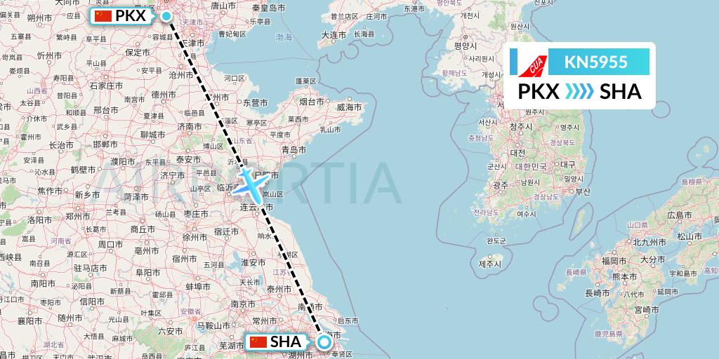 KN5955 China United Airlines Flight Map: Beijing to Shanghai