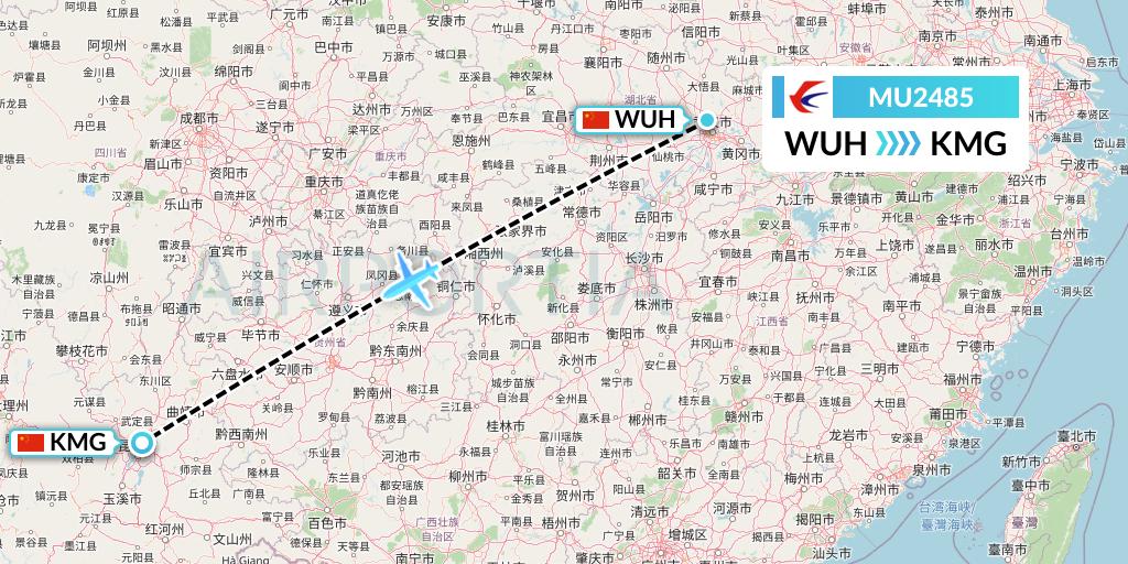 MU2485 China Eastern Airlines Flight Map: Wuhan to Kunming