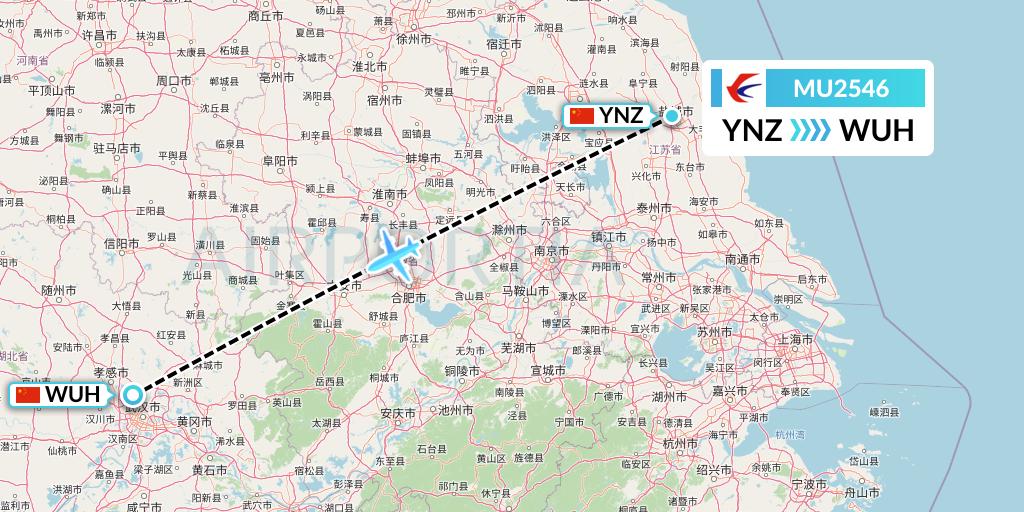 MU2546 China Eastern Airlines Flight Map: Yancheng to Wuhan
