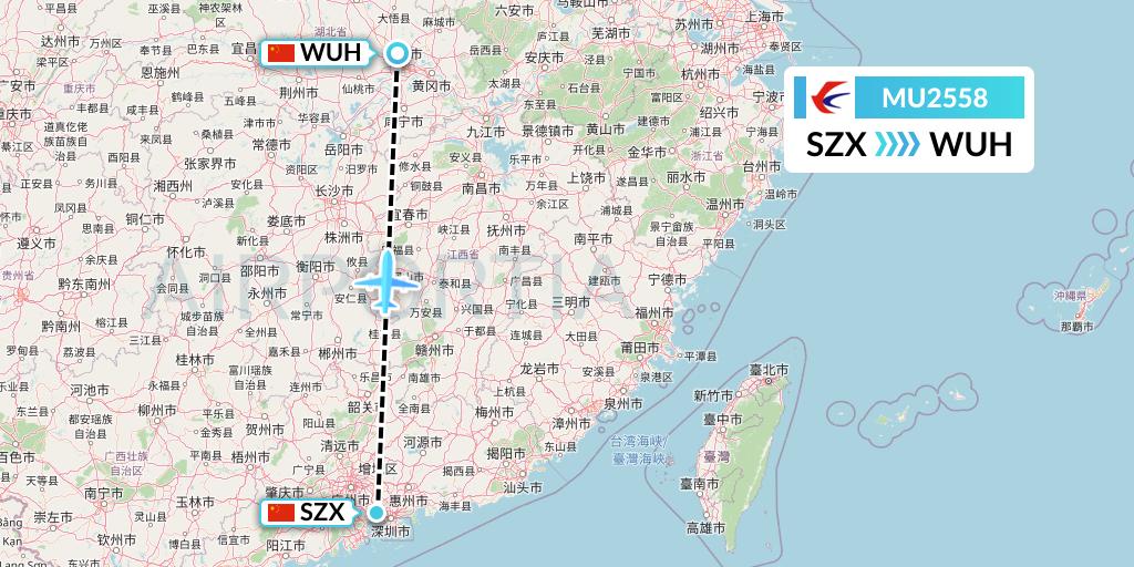MU2558 China Eastern Airlines Flight Map: Shenzhen to Wuhan