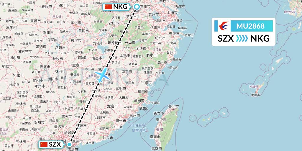 MU2868 China Eastern Airlines Flight Map: Shenzhen to Nanjing