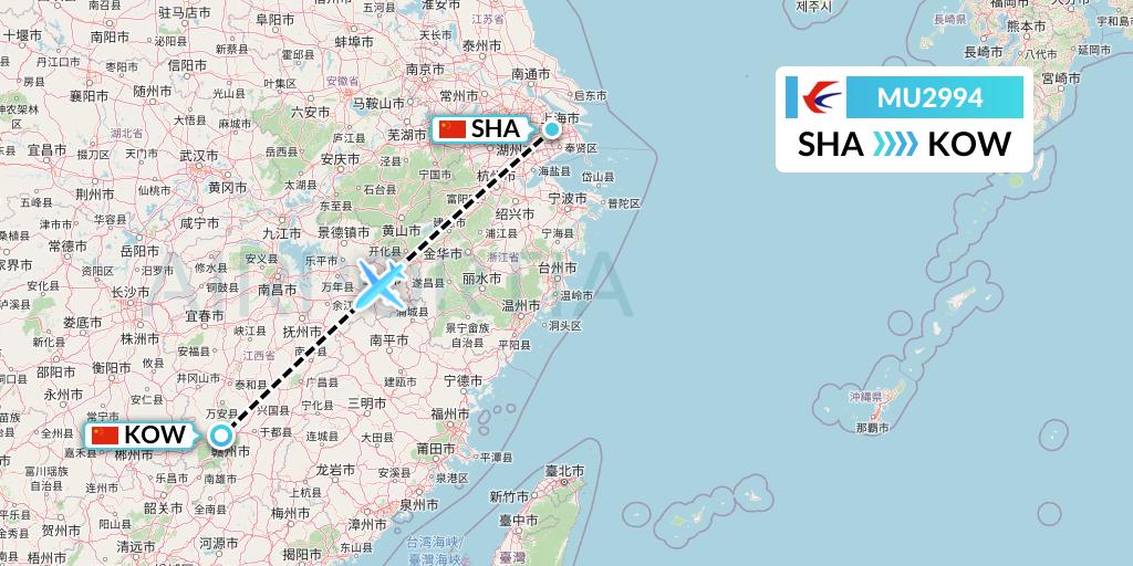 MU2994 China Eastern Airlines Flight Map: Shanghai to Ganzhou