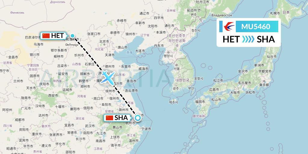 MU5460 China Eastern Airlines Flight Map: Hohhot to Shanghai
