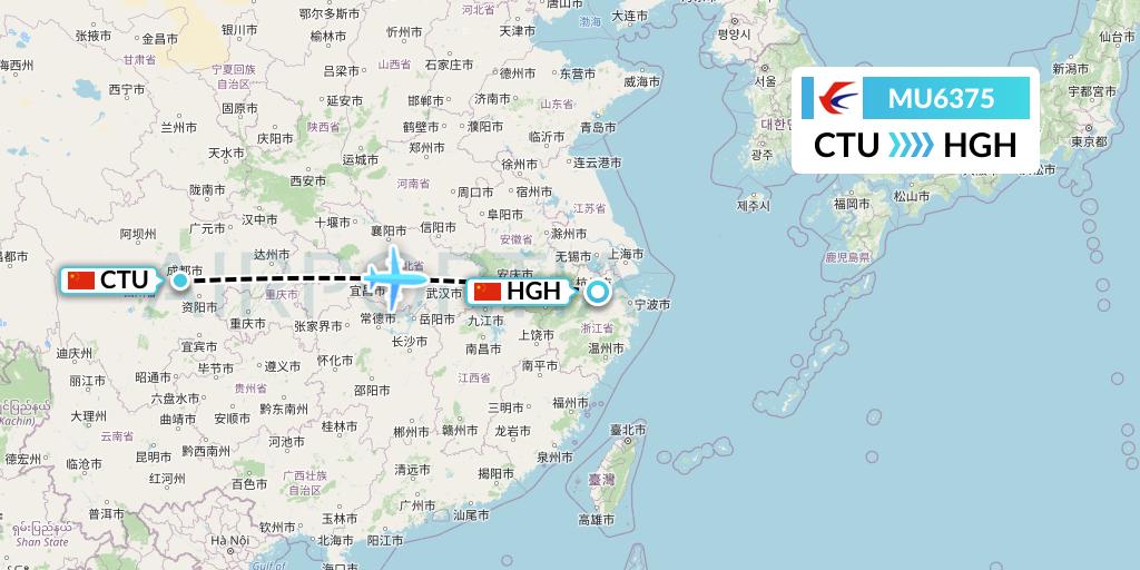 MU6375 China Eastern Airlines Flight Map: Chengdu to Hangzhou
