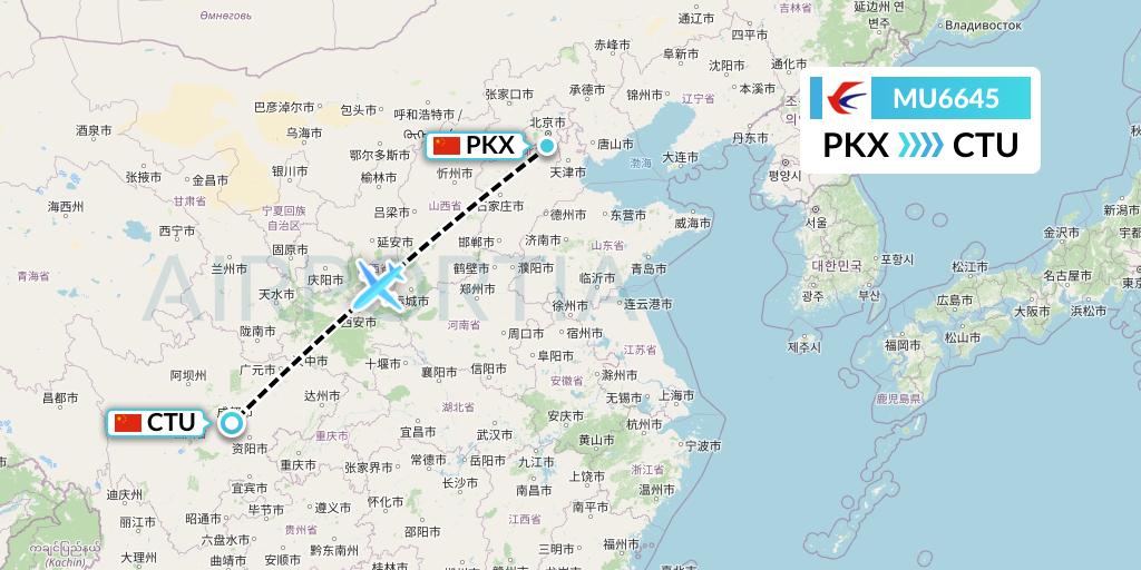 MU6645 China Eastern Airlines Flight Map: Beijing to Chengdu