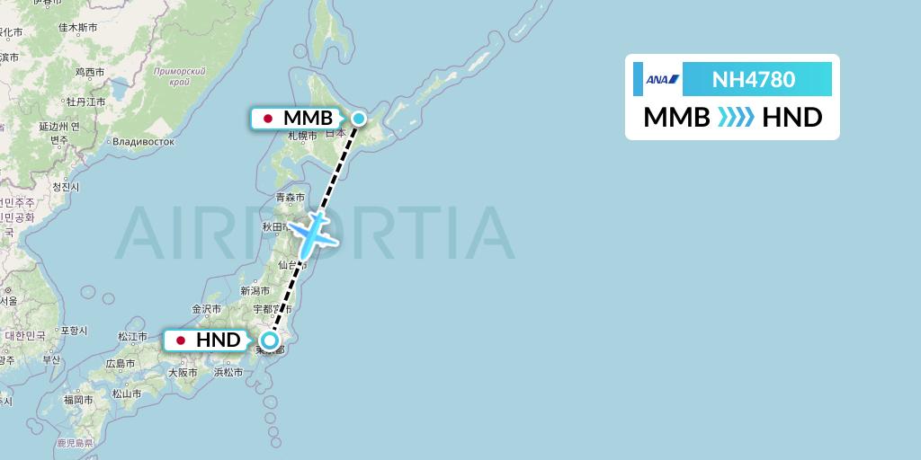 NH4780 All Nippon Airways Flight Map: Memanbetsu to Tokyo