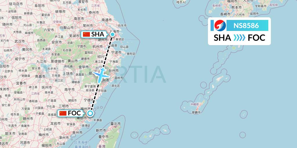 NS8586 Hebei Airlines Flight Map: Shanghai to Fuzhou