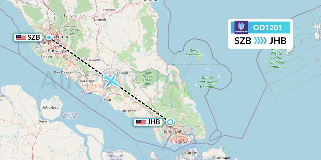 OD1201 Batik Air Malaysia Flight Map: Kuala Lumpur to Johor Bahru
