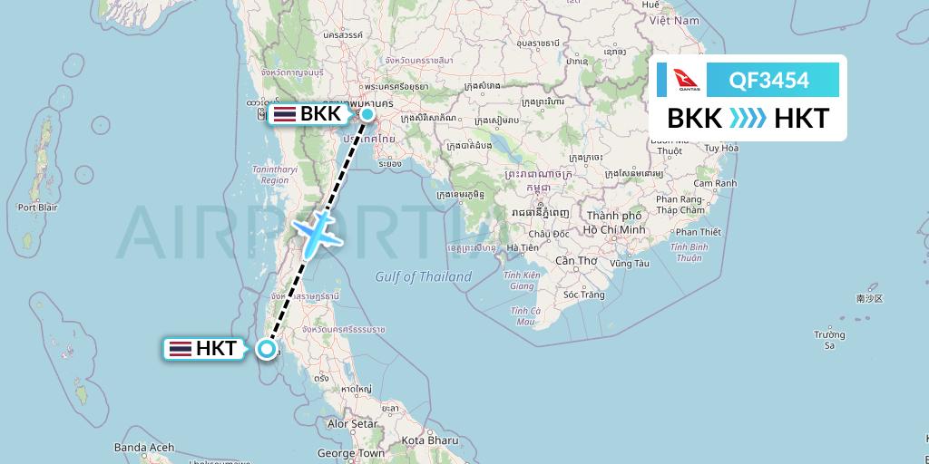 QF3454 Qantas Flight Map: Bangkok to Phuket