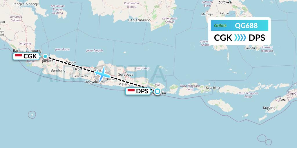 QG688 Citilink Flight Map: Jakarta to Denpasar