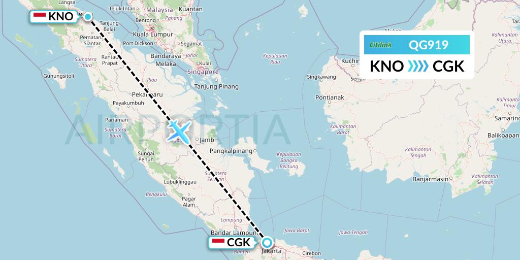 QG919 Citilink Flight Map: Medan to Jakarta