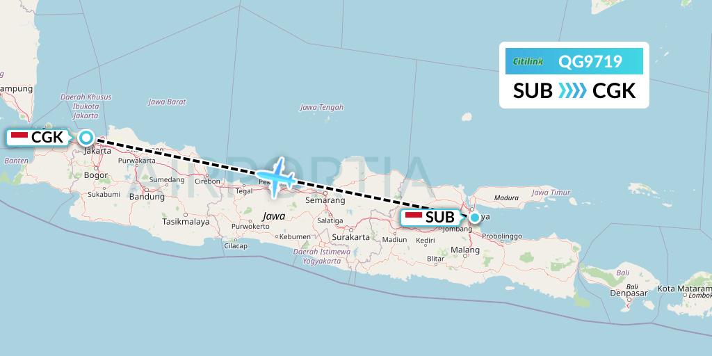 QG9719 Citilink Flight Map: Surabaya to Jakarta