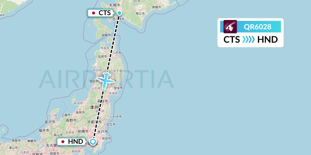 QR6028 Qatar Airways Flight Map: Sapporo to Tokyo