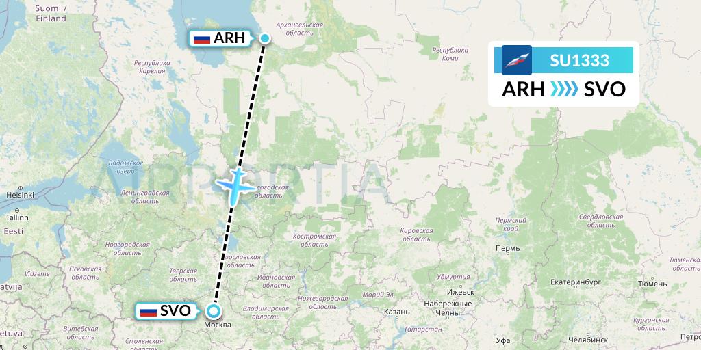 SU1333 Aeroflot Flight Map: Arkhangelsk to Moscow
