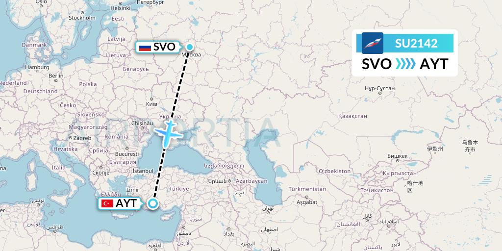 SU2142 Aeroflot Flight Map: Moscow to Antalya