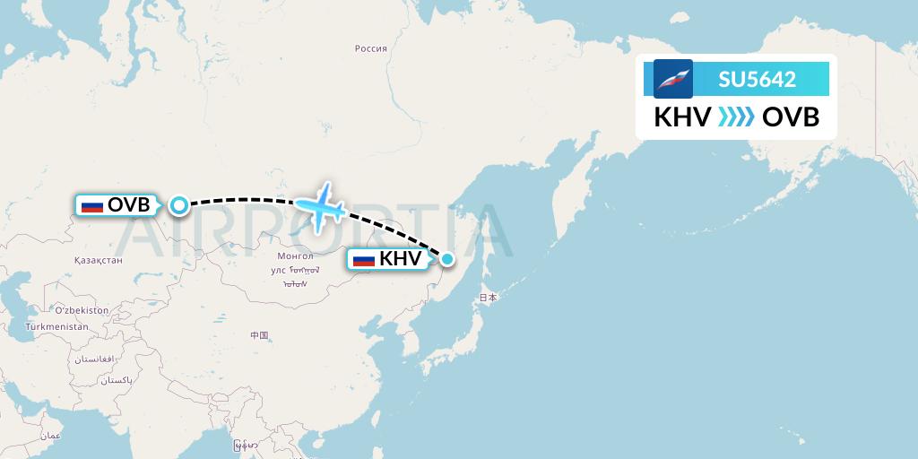 SU5642 Aeroflot Flight Map: Khabarovsk to Novosibirsk