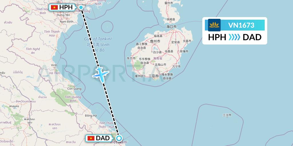 VN1673 Vietnam Airlines Flight Map: Haiphong to Da Nang
