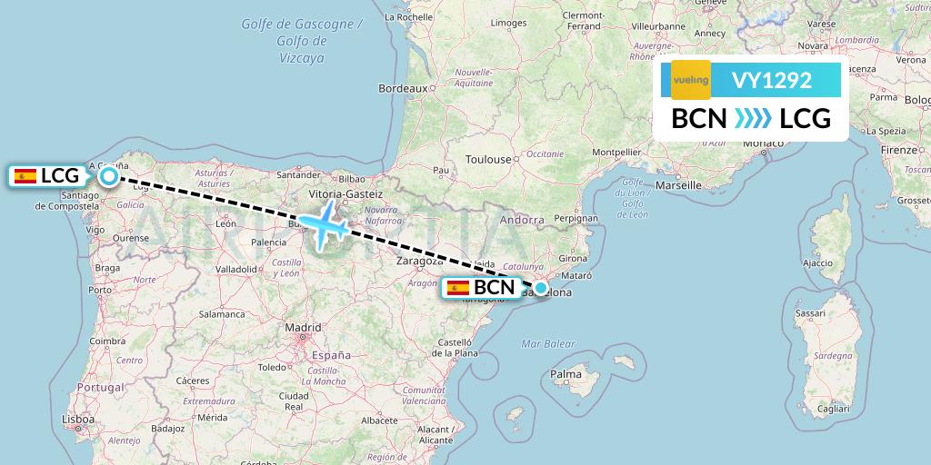 VY1292 Vueling Flight Map: Barcelona to A Coruna